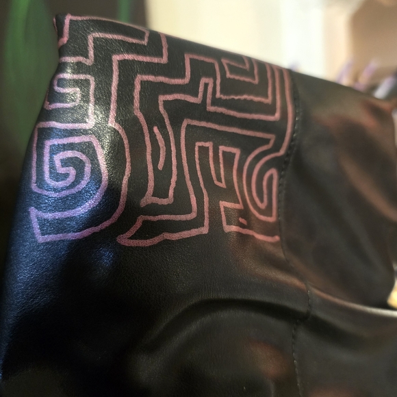 HANDCRAFTED Upcycled Faux Leather Black Boots HANDPAINTED Kitten Heel Ankle Shoe - Picture 9 of 17